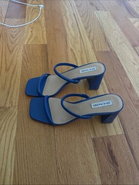 Steve Madden Royal Blue Strappy Block Heel Mules